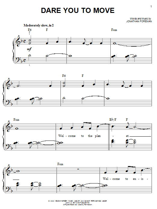 Switchfoot Dare You To Move sheet music notes and chords. Download Printable PDF.