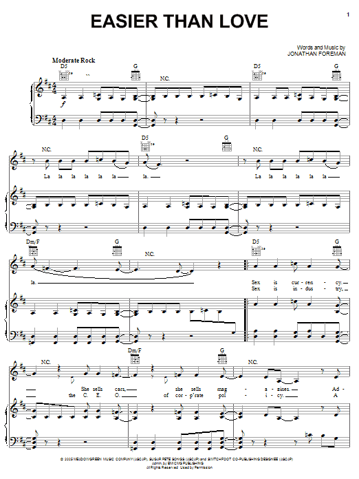 Learn to play Switchfoot Easier Than Love sheet music for Piano, Vocal & Guitar Chords (Right-Hand Melody) in minutes. Price: 7.8900$ Switchfoot Easier Than Love sheet music notes and chords arranged for Piano, Vocal & Guitar Chords (Right-Hand Melody)