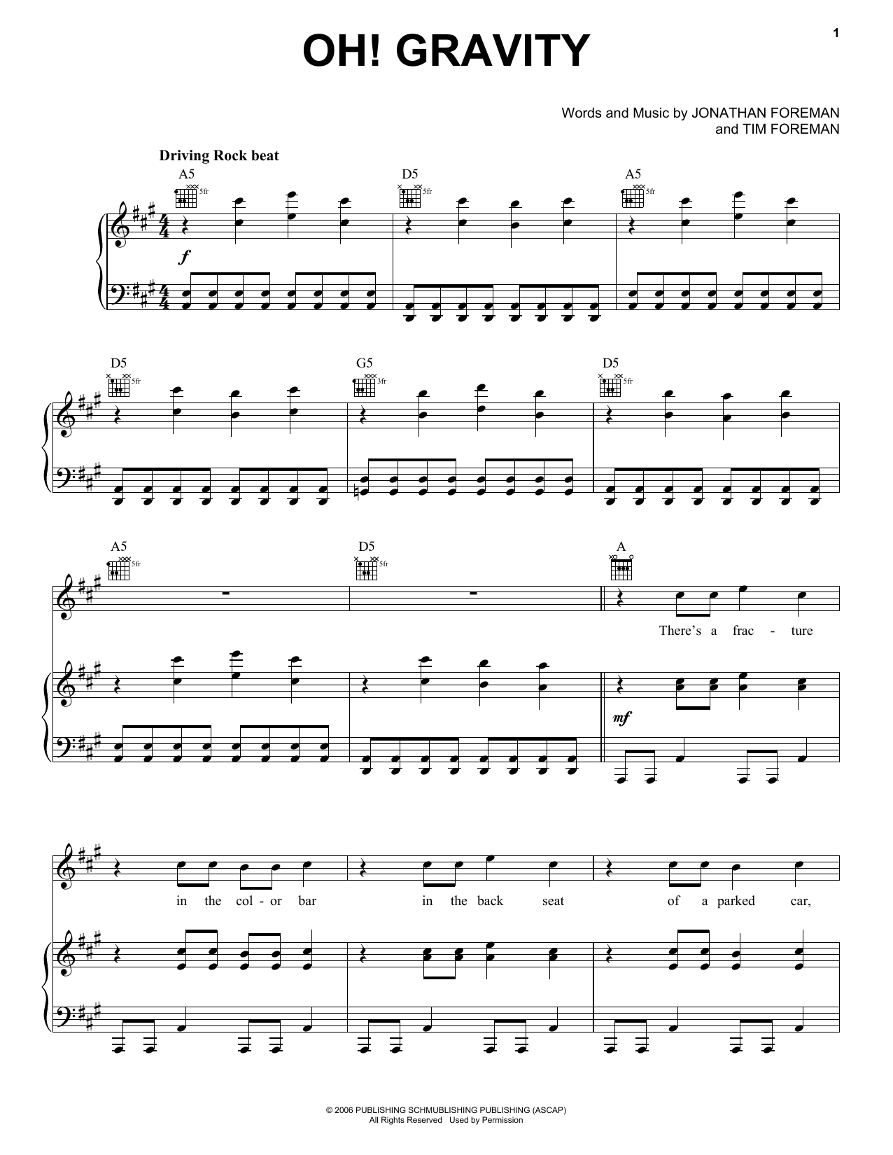 Learn to play Switchfoot Oh! Gravity sheet music for Piano, Vocal & Guitar Chords (Right-Hand Melody) in minutes. Price: 7.8900$ Switchfoot Oh! Gravity sheet music notes and chords arranged for Piano, Vocal & Guitar Chords (Right-Hand Melody)