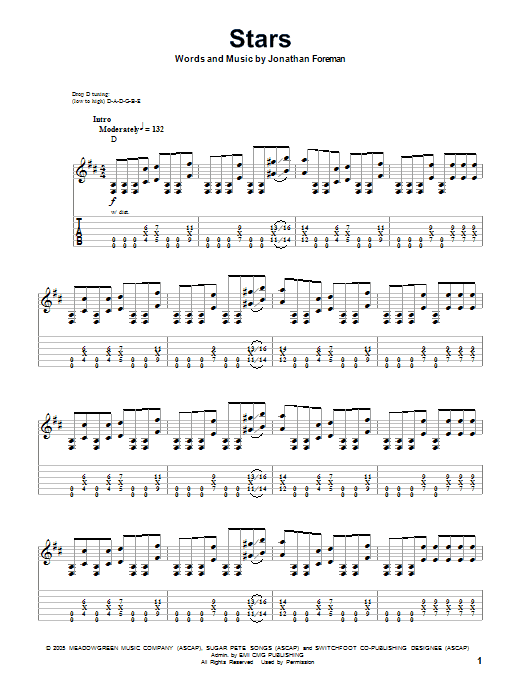 Switchfoot Stars sheet music notes and chords. Download Printable PDF.