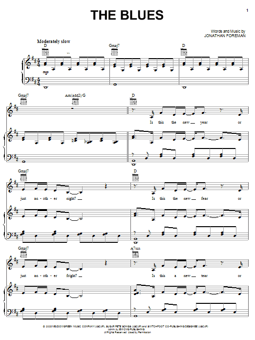 Switchfoot The Blues sheet music notes and chords. Download Printable PDF.