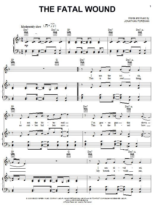 Learn to play Switchfoot The Fatal Wound sheet music for Guitar Tab in minutes. Price: 7.8900$ Switchfoot The Fatal Wound sheet music notes and chords arranged for Guitar Tab