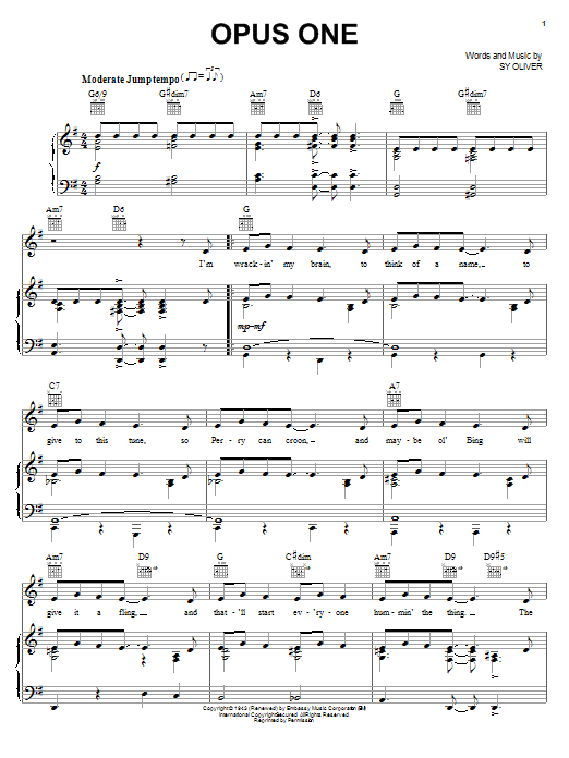 Sy Oliver Opus One sheet music notes and chords. Download Printable PDF.