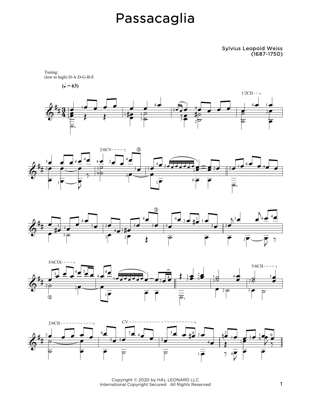 Sylvius Leopold Weiss Passacaglia sheet music notes and chords. Download Printable PDF.