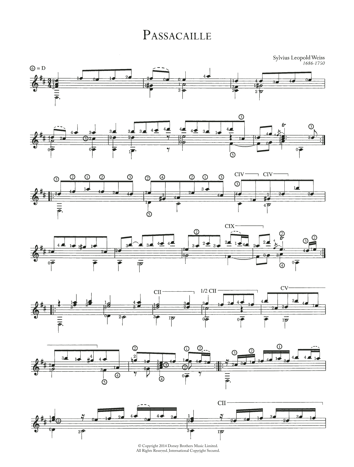 Sylvius Leopold Weiss Passacaille sheet music notes and chords. Download Printable PDF.