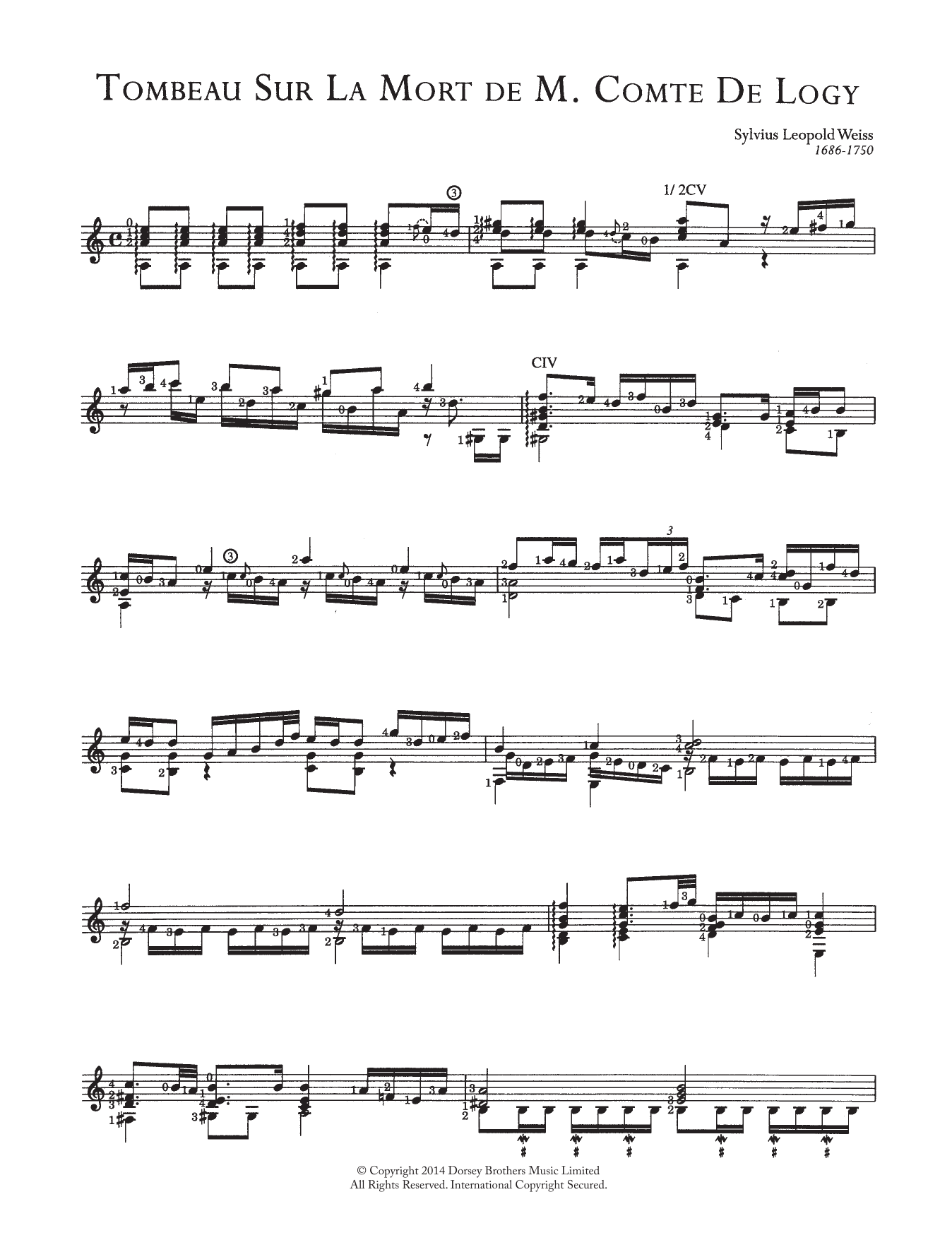 Sylvius Leopold Weiss Tombeau Sur La Mort De M. Comte De Logy sheet music notes and chords. Download Printable PDF.