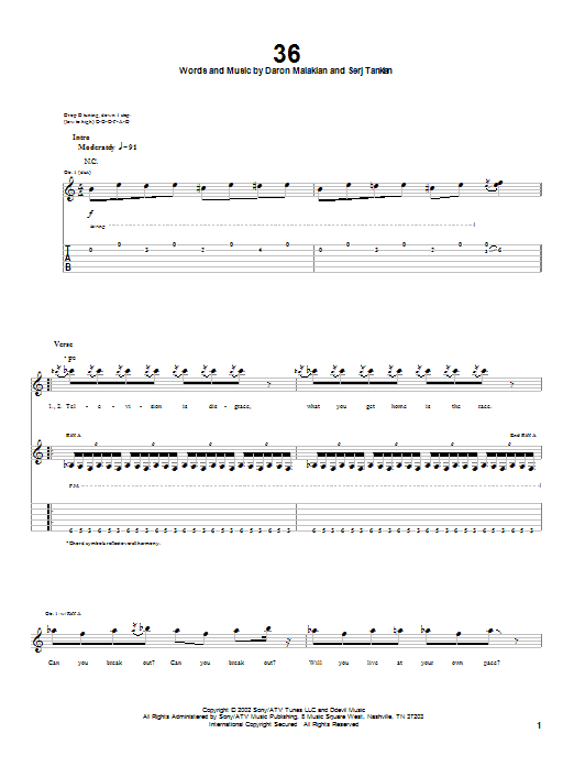 Learn to play System Of A Down 36 sheet music for Guitar Tab in minutes. Price: 7.8900$ System Of A Down 36 sheet music notes and chords arranged for Guitar Tab