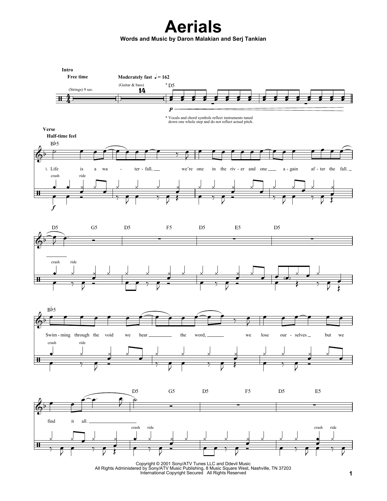 System Of A Down Aerials sheet music notes and chords. Download Printable PDF.