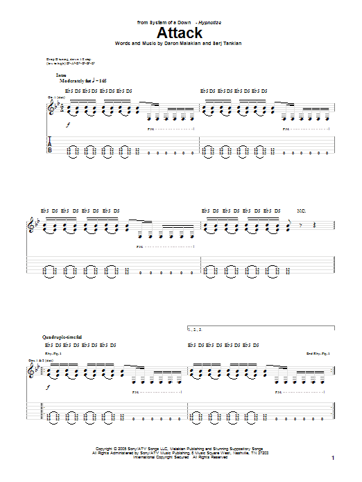 Learn to play System Of A Down Attack sheet music for Guitar Tab in minutes. Price: 7.8900$ System Of A Down Attack sheet music notes and chords arranged for Guitar Tab