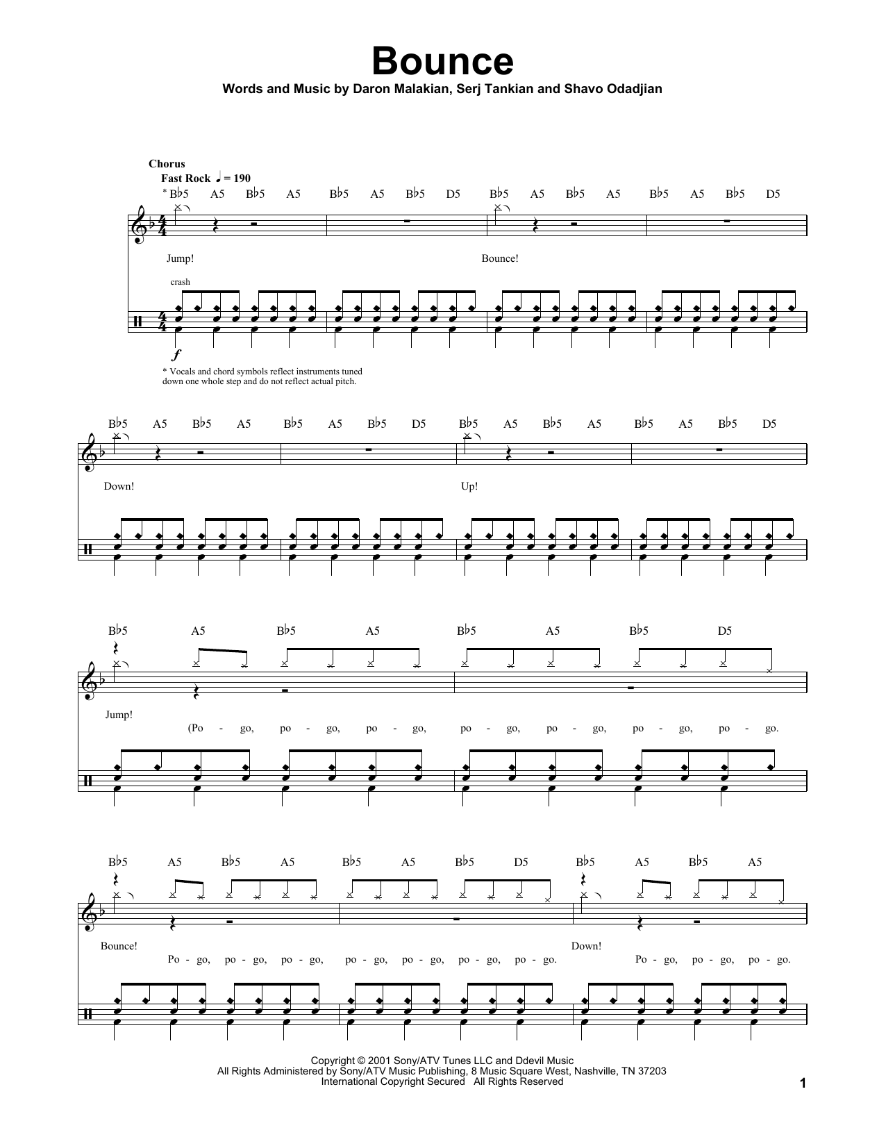 System Of A Down Bounce sheet music notes and chords. Download Printable PDF.