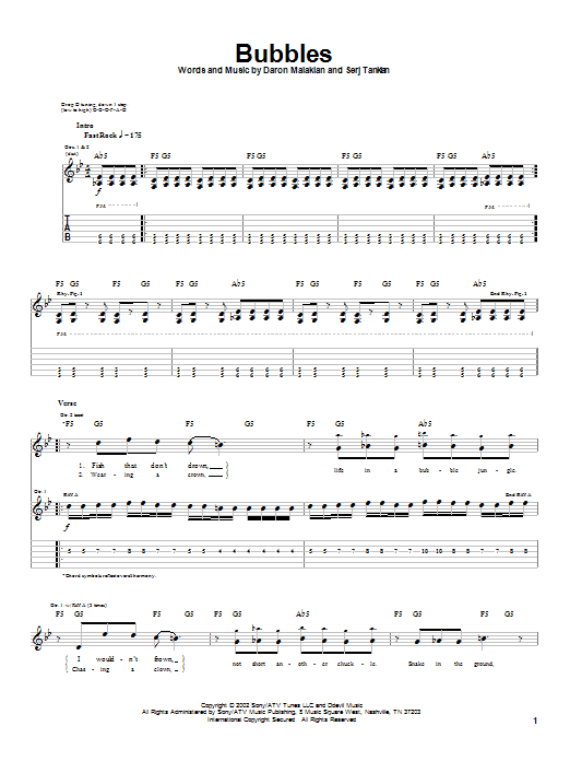 Learn to play System Of A Down Bubbles sheet music for Guitar Tab in minutes. Price: 7.8900$ System Of A Down Bubbles sheet music notes and chords arranged for Guitar Tab