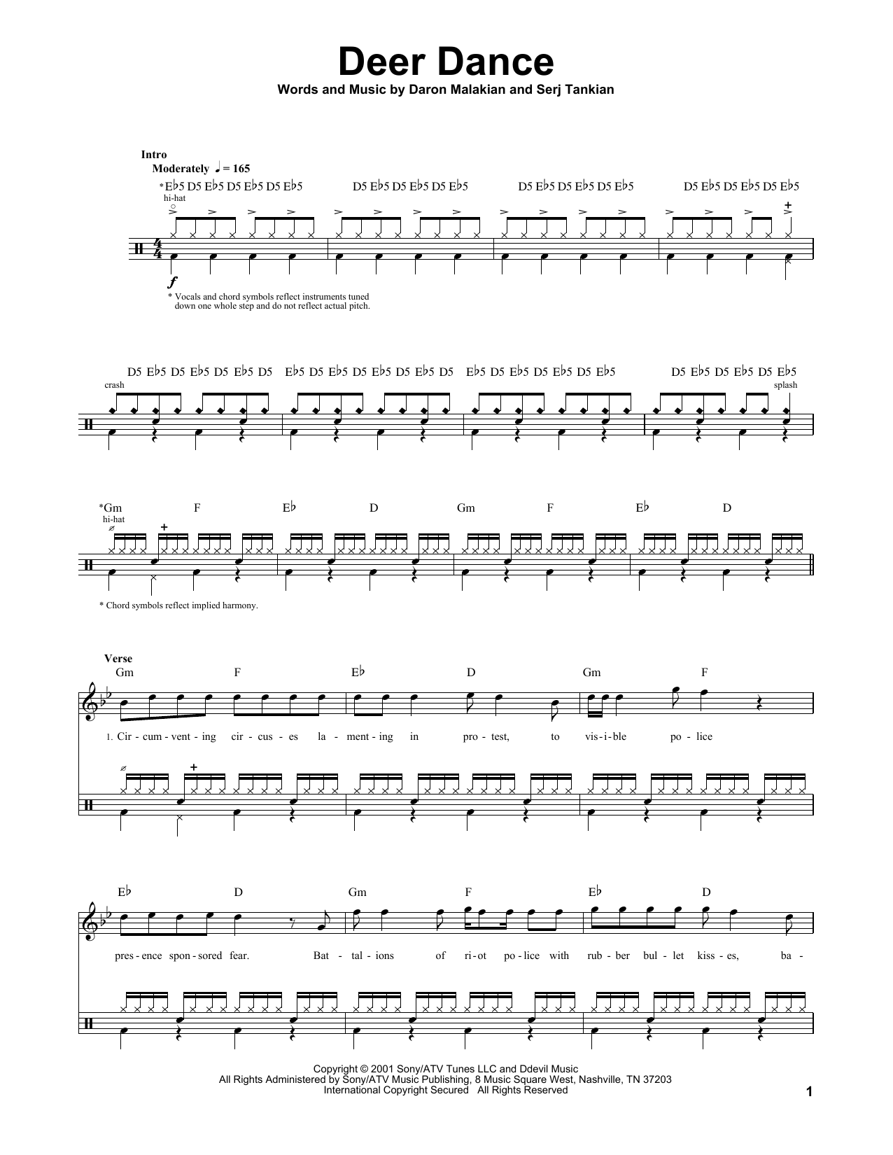 System Of A Down Deer Dance sheet music notes and chords. Download Printable PDF.