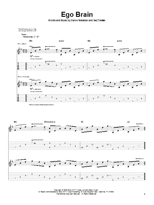 Learn to play System Of A Down Ego Brain sheet music for Guitar Tab in minutes. Price: 7.8900$ System Of A Down Ego Brain sheet music notes and chords arranged for Guitar Tab
