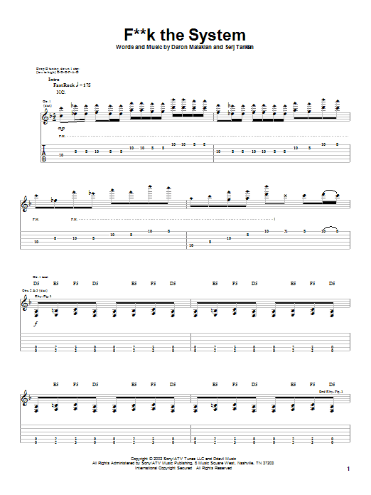 Learn to play System Of A Down F**k The System sheet music for Guitar Tab in minutes. Price: 7.8900$ System Of A Down F**k The System sheet music notes and chords arranged for Guitar Tab