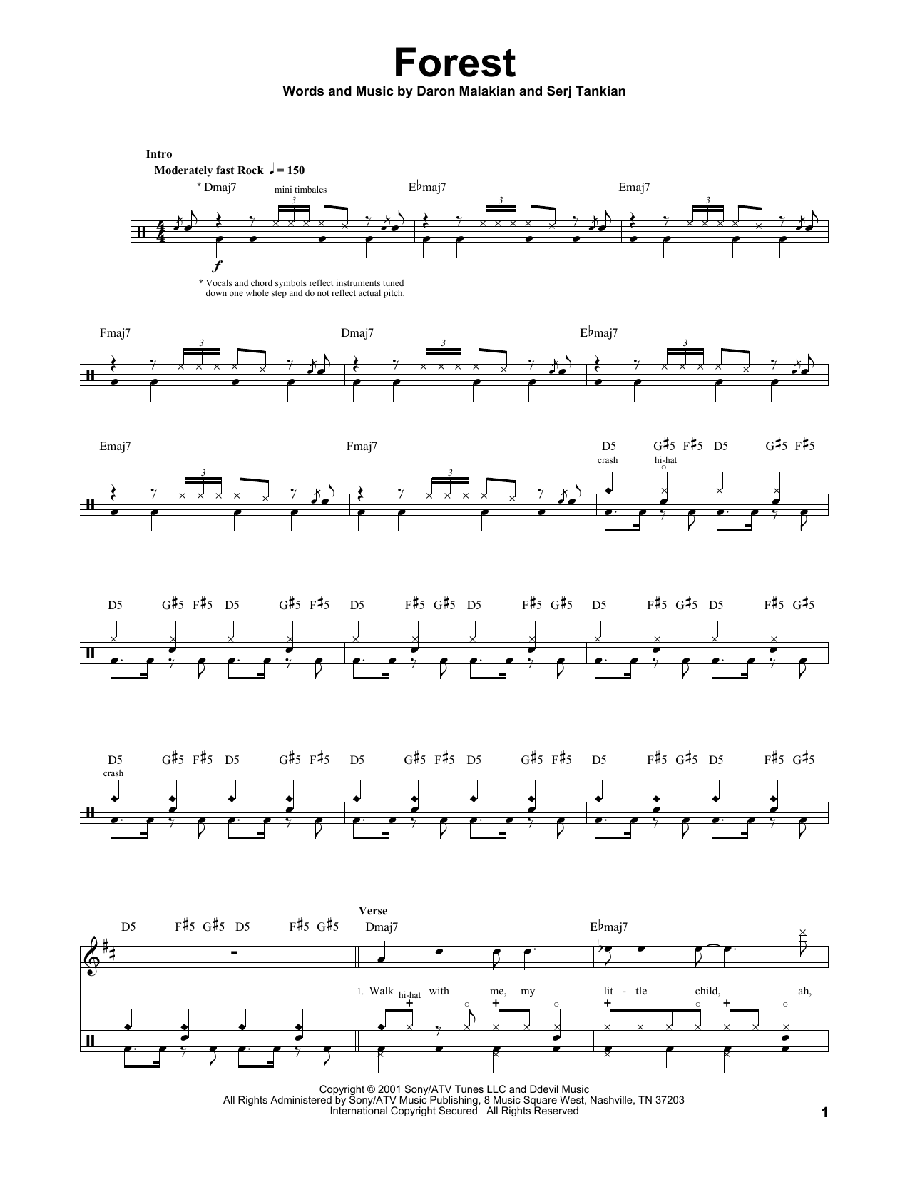 System Of A Down Forest sheet music notes and chords. Download Printable PDF.