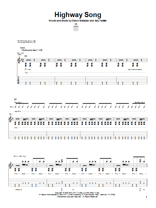 Learn to play System Of A Down Highway Song sheet music for Guitar Tab in minutes. Price: 7.8900$ System Of A Down Highway Song sheet music notes and chords arranged for Guitar Tab