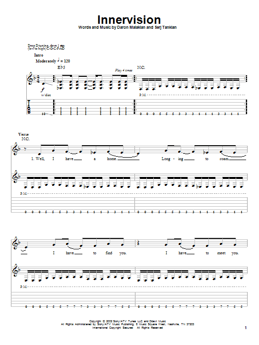 System Of A Down Innervision sheet music notes and chords. Download Printable PDF.