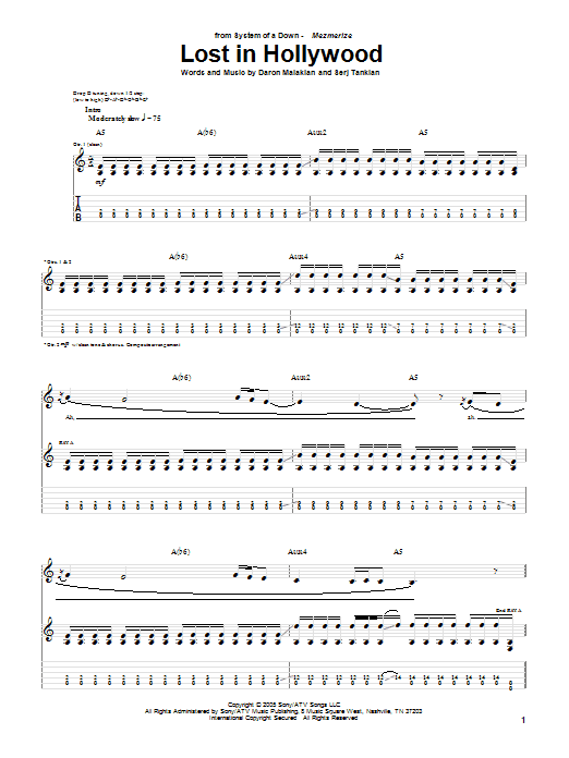 Learn to play System Of A Down Lost In Hollywood sheet music for Guitar Tab in minutes. Price: 7.8900$ System Of A Down Lost In Hollywood sheet music notes and chords arranged for Guitar Tab