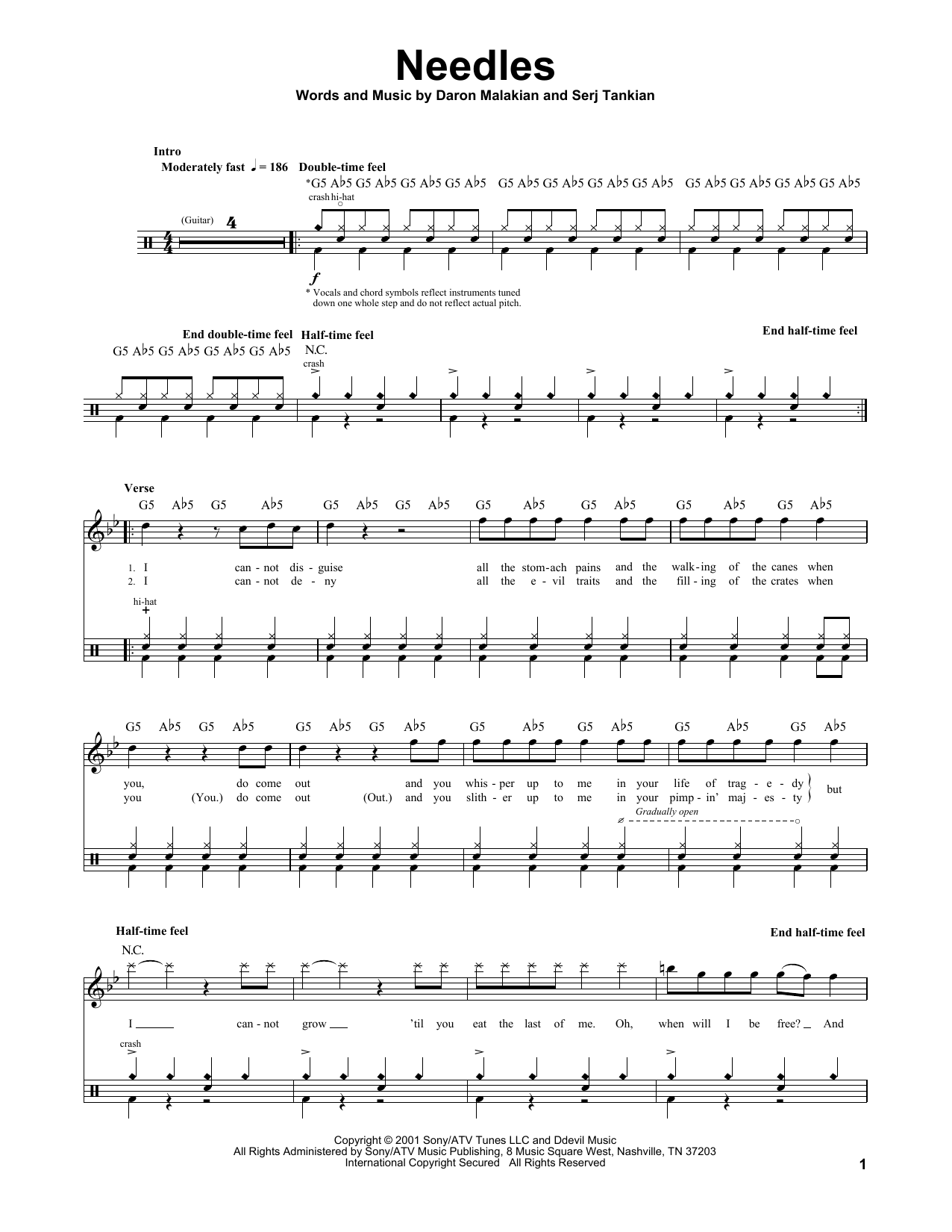 System Of A Down Needles sheet music notes and chords. Download Printable PDF.