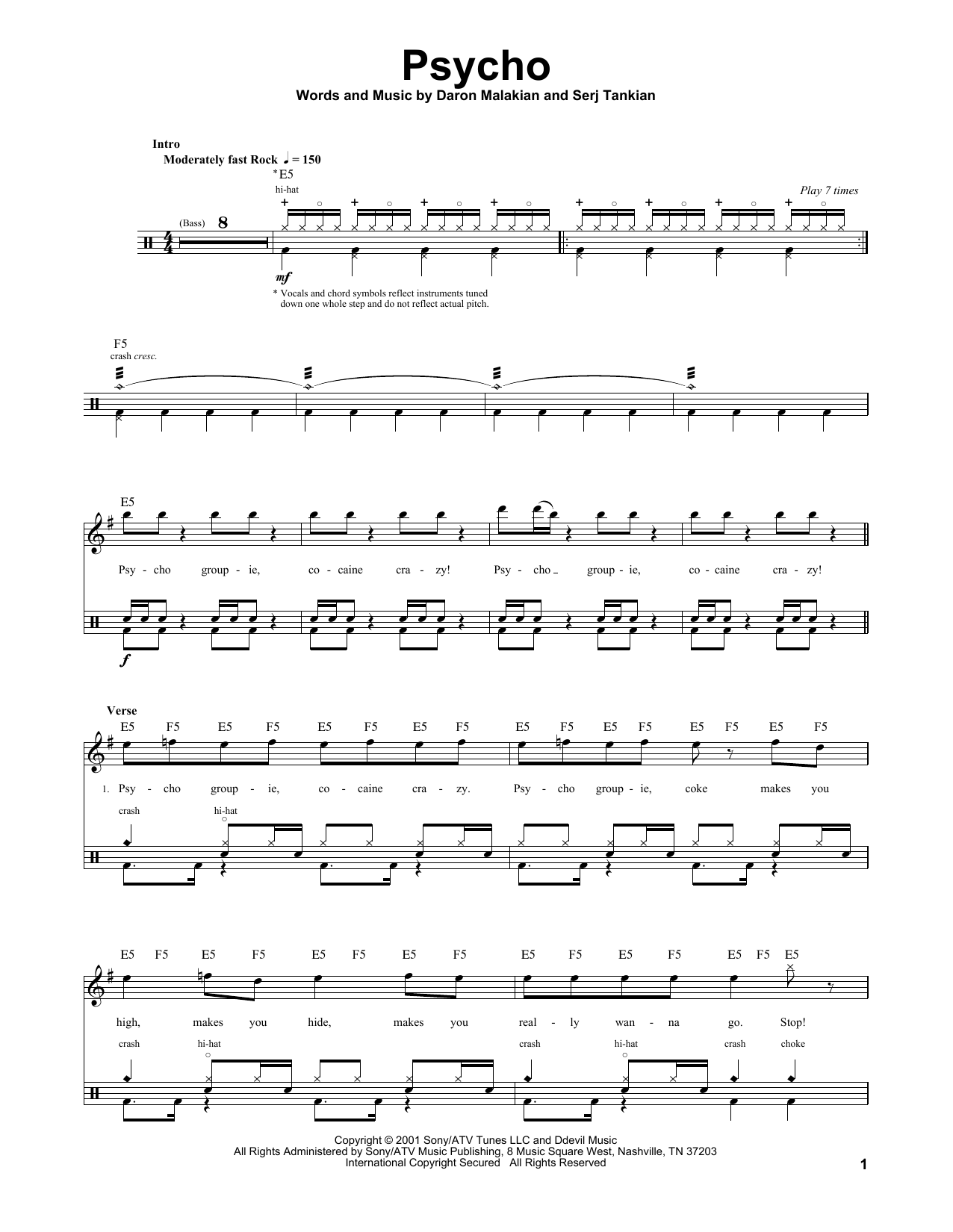 System Of A Down Psycho sheet music notes and chords. Download Printable PDF.