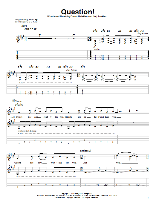 System Of A Down Question! sheet music notes and chords. Download Printable PDF.