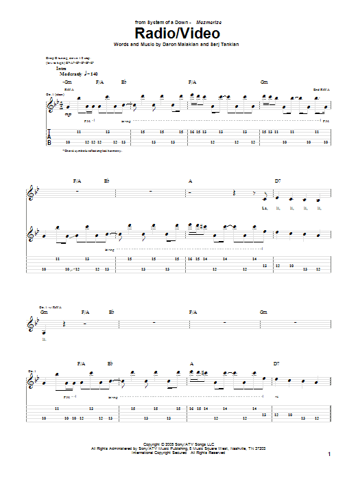 Learn to play System Of A Down Radio/Video sheet music for Guitar Tab in minutes. Price: 7.8900$ System Of A Down Radio/Video sheet music notes and chords arranged for Guitar Tab