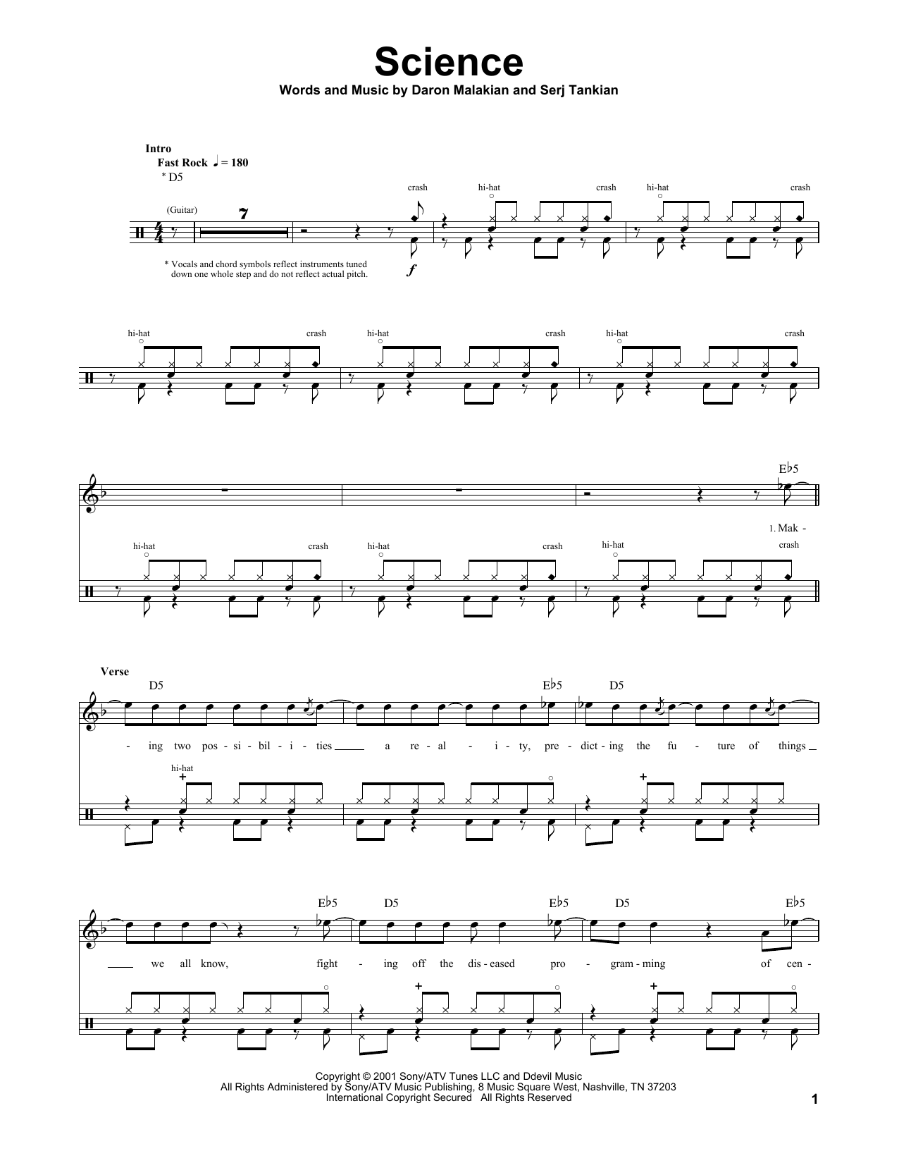 System Of A Down Science sheet music notes and chords. Download Printable PDF.