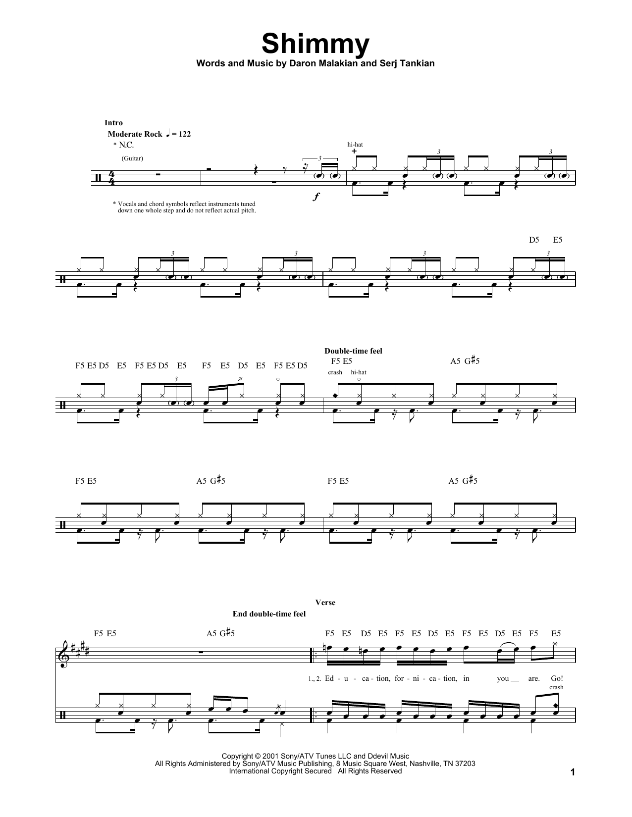 System Of A Down Shimmy sheet music notes and chords. Download Printable PDF.