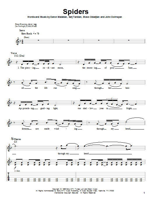 System Of A Down Spiders sheet music notes and chords. Download Printable PDF.