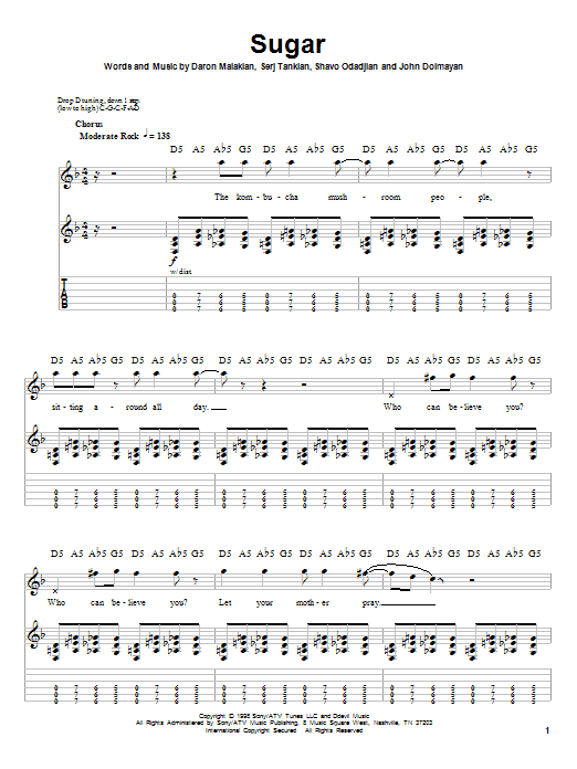 System Of A Down Sugar sheet music notes and chords. Download Printable PDF.