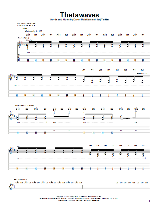 Learn to play System Of A Down Thetawaves sheet music for Guitar Tab in minutes. Price: 7.8900$ System Of A Down Thetawaves sheet music notes and chords arranged for Guitar Tab