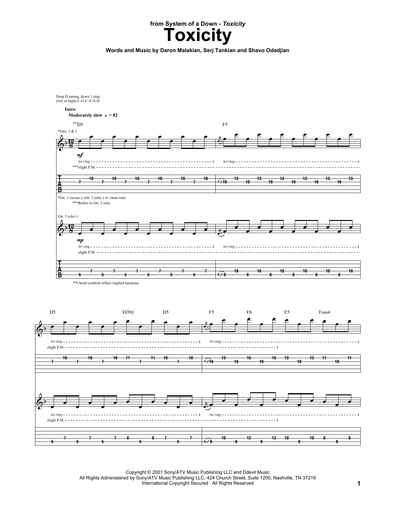 System Of A Down Toxicity sheet music notes and chords. Download Printable PDF.