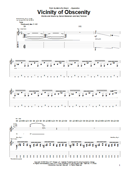 Learn to play System Of A Down Vicinity Of Obscenity sheet music for Guitar Tab in minutes. Price: 7.8900$ System Of A Down Vicinity Of Obscenity sheet music notes and chords arranged for Guitar Tab