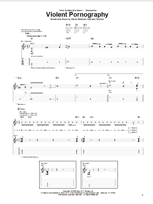 Learn to play System Of A Down Violent Pornography sheet music for Guitar Tab in minutes. Price: 7.8900$ System Of A Down Violent Pornography sheet music notes and chords arranged for Guitar Tab
