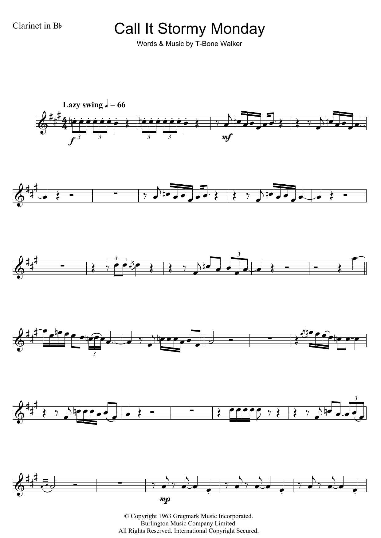 T-Bone Walker Call It Stormy Monday (But Tuesday Is Just As Bad) sheet music notes and chords. Download Printable PDF.