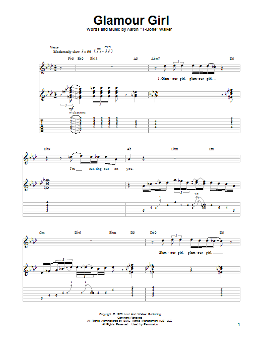 T-Bone Walker Glamour Girl sheet music notes and chords. Download Printable PDF.