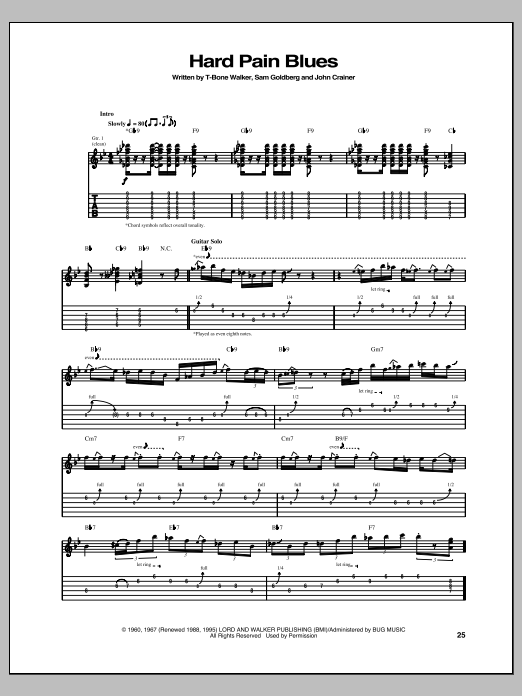 Learn to play T-Bone Walker Hard Pain Blues sheet music for Guitar Tab in minutes. Price: 7.8900$ T-Bone Walker Hard Pain Blues sheet music notes and chords arranged for Guitar Tab