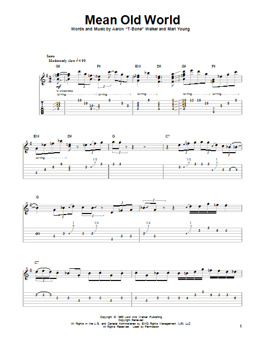 T-Bone Walker Mean Old World sheet music notes and chords. Download Printable PDF.