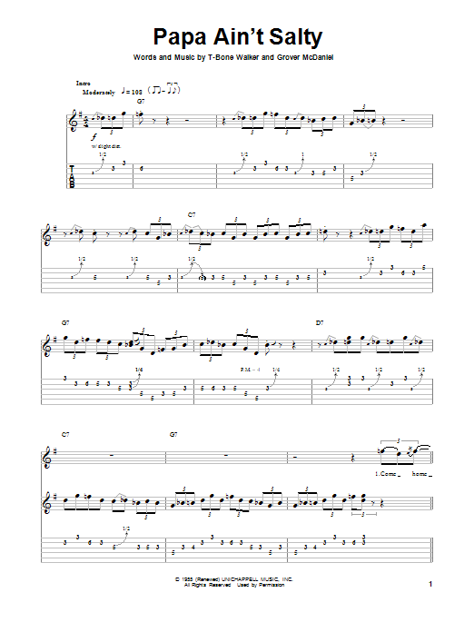 T-Bone Walker Papa Ain't Salty sheet music notes and chords. Download Printable PDF.