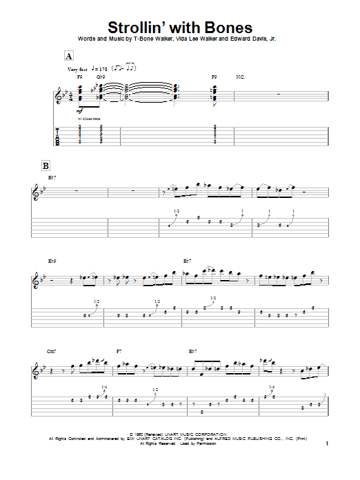 T-Bone Walker Strollin' With Bones sheet music notes and chords. Download Printable PDF.