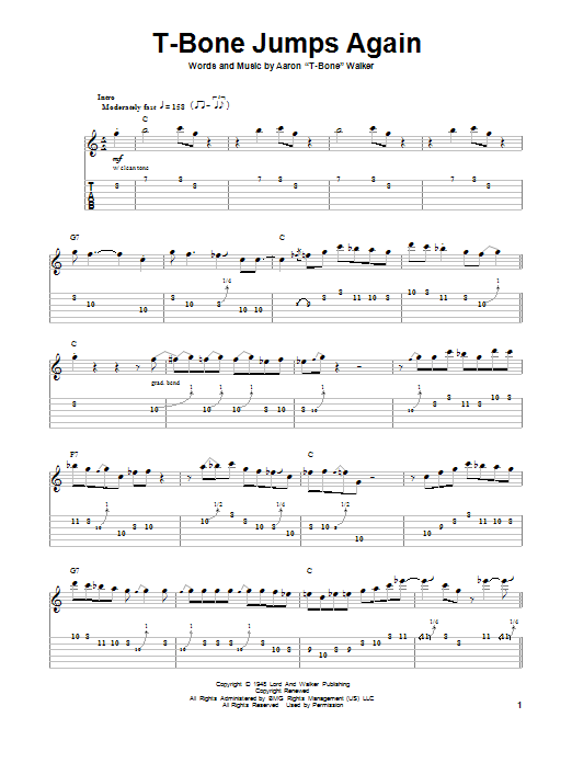 T-Bone Walker T-Bone Jumps Again sheet music notes and chords. Download Printable PDF.