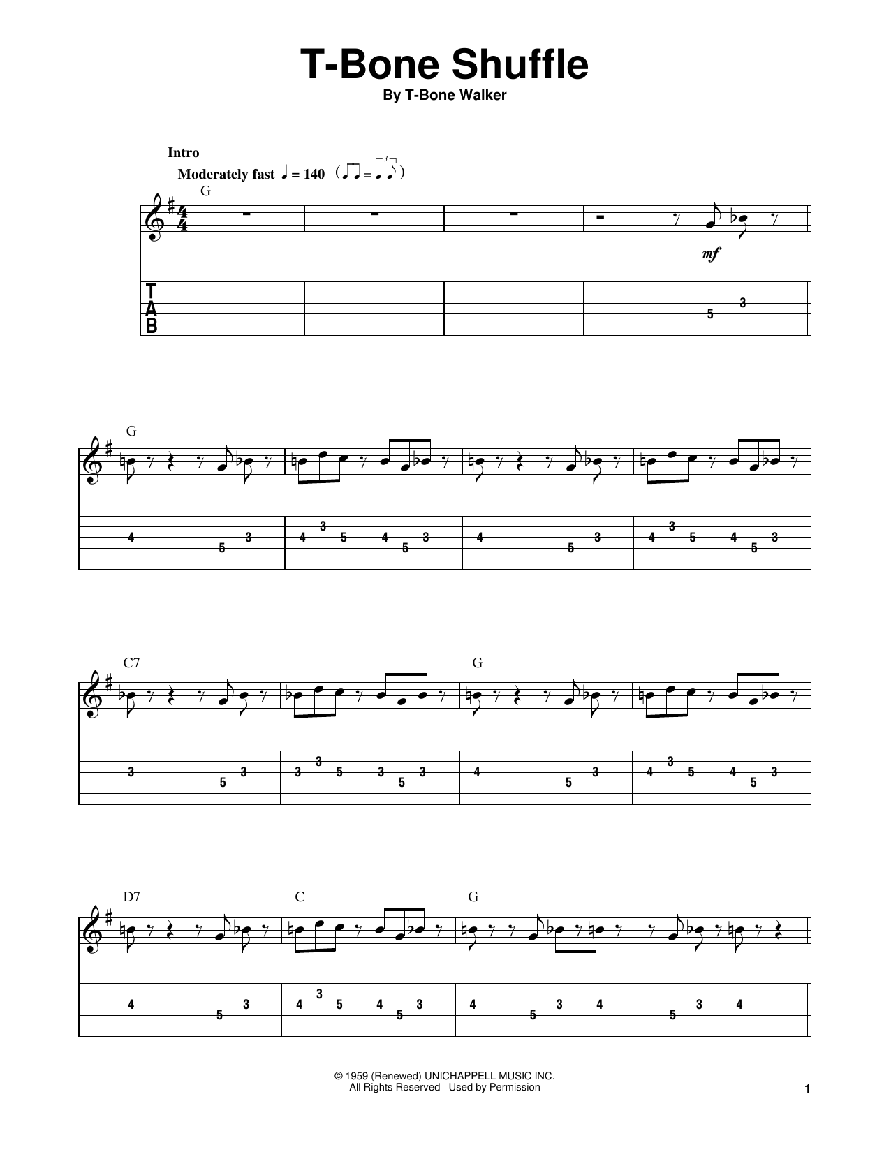 T-Bone Walker T-Bone Shuffle sheet music notes and chords. Download Printable PDF.