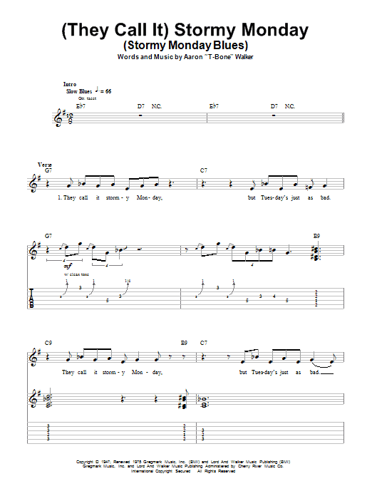 T-Bone Walker (They Call It) Stormy Monday (Stormy Monday Blues) sheet music notes and chords. Download Printable PDF.