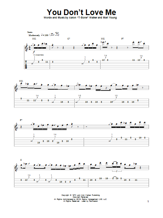 T-Bone Walker You Don't Love Me sheet music notes and chords. Download Printable PDF.