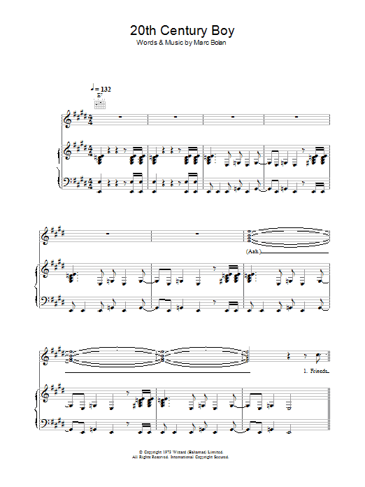 T. Rex 20th Century Boy sheet music notes and chords. Download Printable PDF.