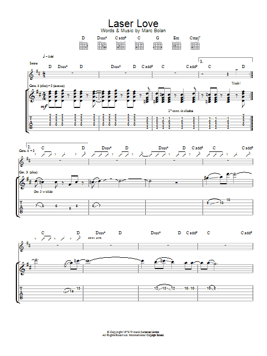 Learn to play T. Rex Laser Love sheet music for Guitar Tab in minutes. Price: 7.8900$ T. Rex Laser Love sheet music notes and chords arranged for Guitar Tab