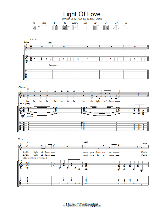 Learn to play T. Rex Light Of Love sheet music for Guitar Tab in minutes. Price: 7.8900$ T. Rex Light Of Love sheet music notes and chords arranged for Guitar Tab