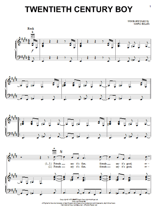 T. Rex Twentieth Century Boy sheet music notes and chords. Download Printable PDF.