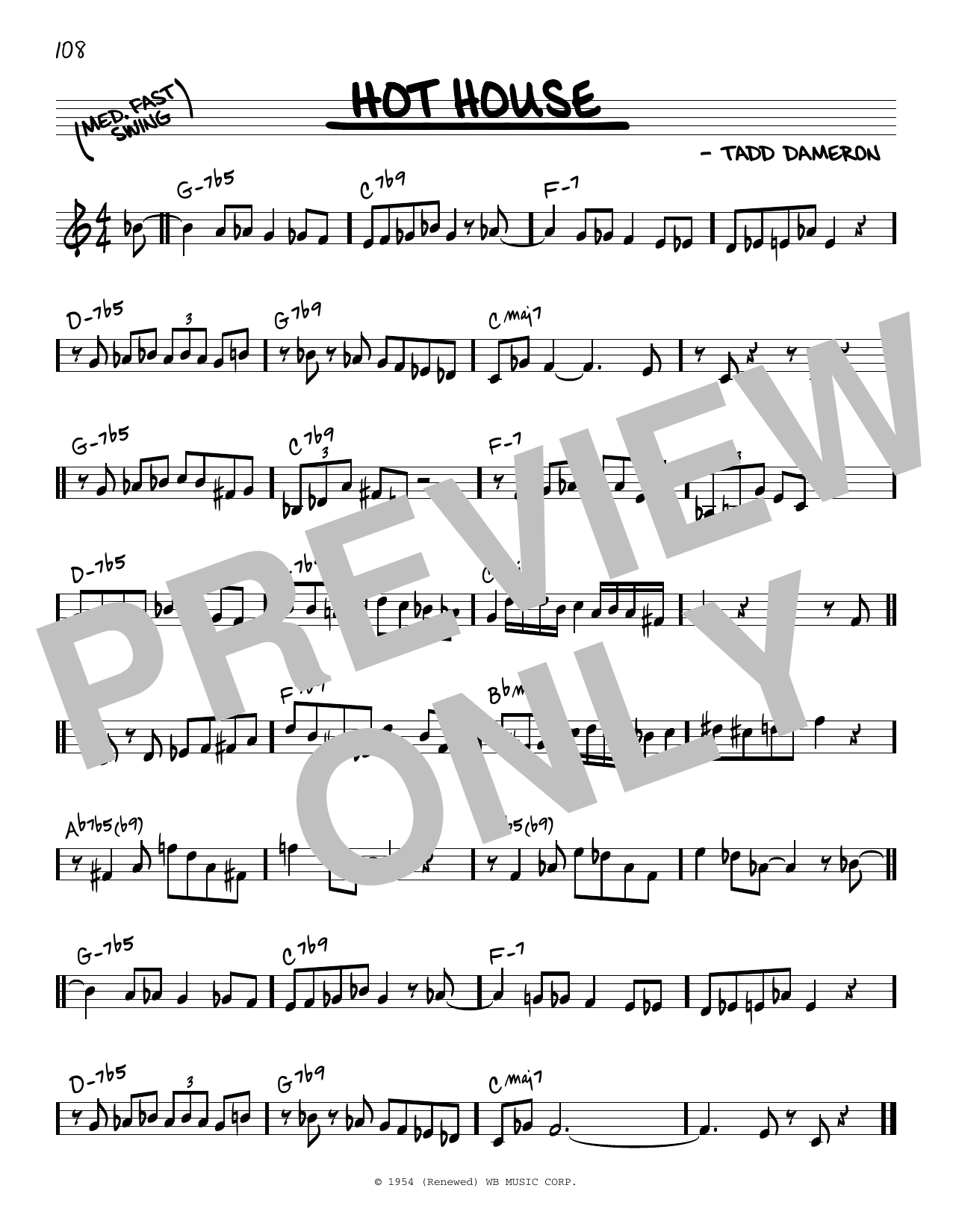 Tadd Dameron Hot House sheet music notes and chords. Download Printable PDF.