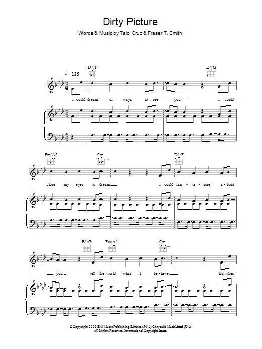 Taio Cruz Dirty Picture (feat. Ke$ha) sheet music notes and chords arranged for Piano, Vocal & Guitar Chords